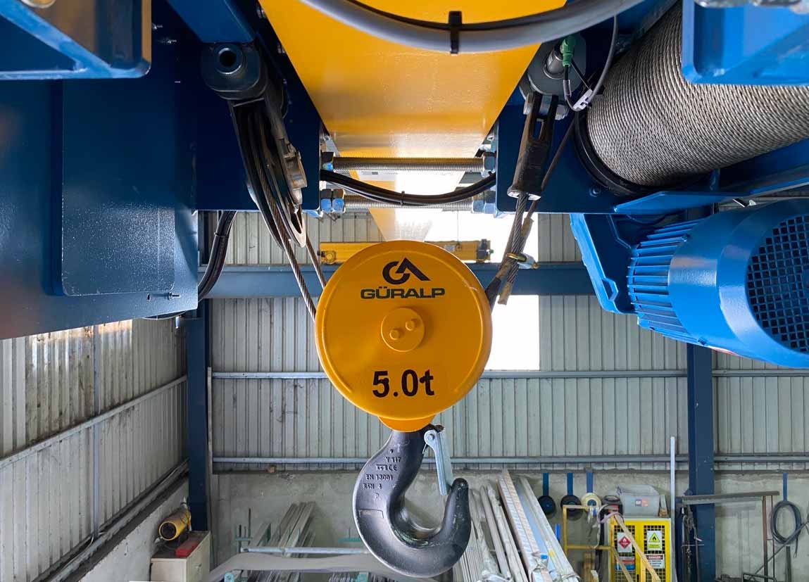 Close up of Guralp electric wire rope hoist installed by West Crane Services